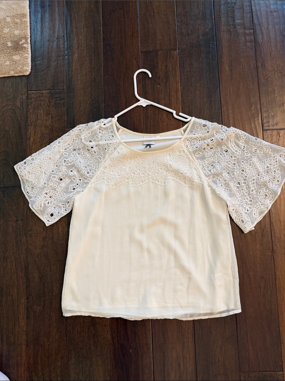 Anthropologie Cream Lace-Sleeve Blouse